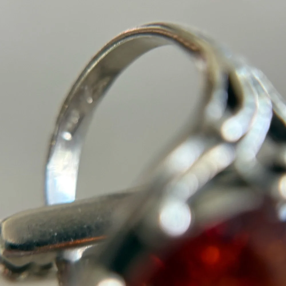 Sterling Silver and Amber Cabochon Bezel Set Ring